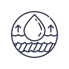 Water droplet with arrows symbolizes purification and filtration.