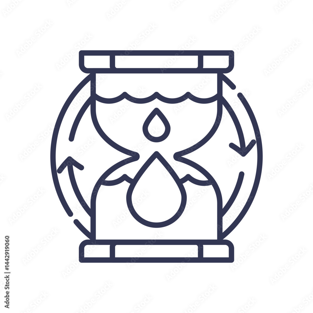 Poster outline of an hourglass with arrows, symbolizing time management and resource allocation.