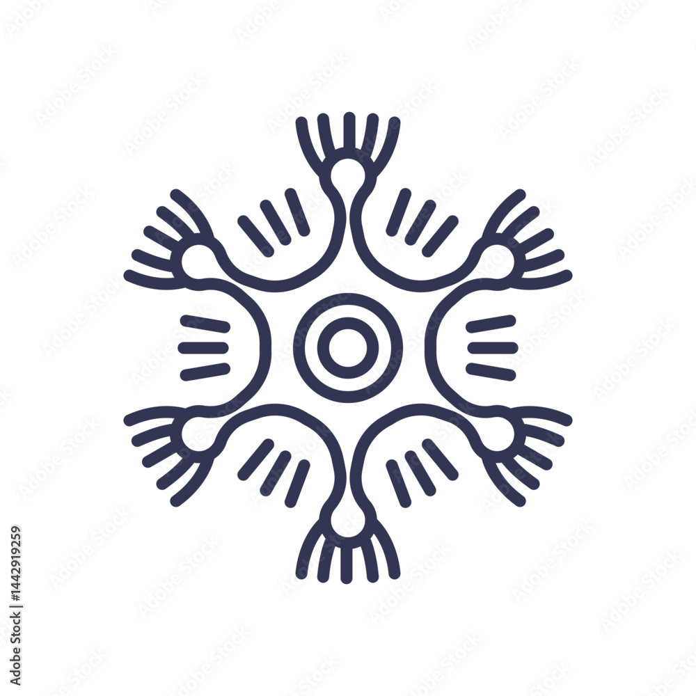 Poster abstract symbol with radiating arms, representing adaptability and interconnectedness.