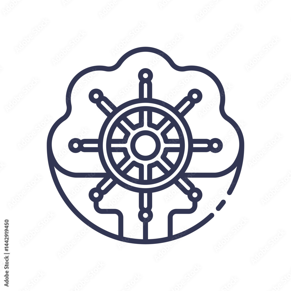 Poster cloud and helm symbolizing ai orchestration in cloud environments.