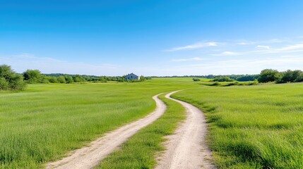 Fototapeta premium Countryside path leads to a small house