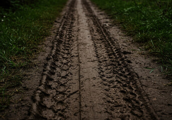 Muddy road with mud marks.