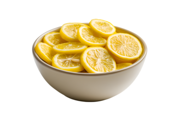 Bowl of fresh lemon slices juicy citrus fruit