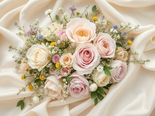 Fototapeta premium Elegant Floral Arrangement on Soft Fabric