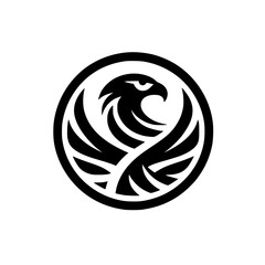 Strong Black Eagle or Hawk Logo in Circle - Minimalist Graphic Animal Emblem Design