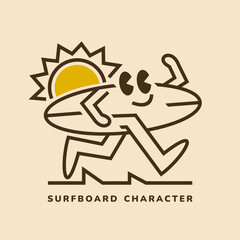 simple outline illustration of a surfboard character in running pose