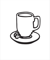 Vector doodles hand drawn coffee objects, coffee utensils, contoured simple doodles, cafeteria, line art vector, cup, favorite, stickers, kitchen staff