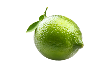 Fresh Green Lime with Leaves on Black Background