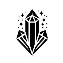 Mystical Geometric Crystal Cluster with Sparkles - Black and White Vector Illustration
