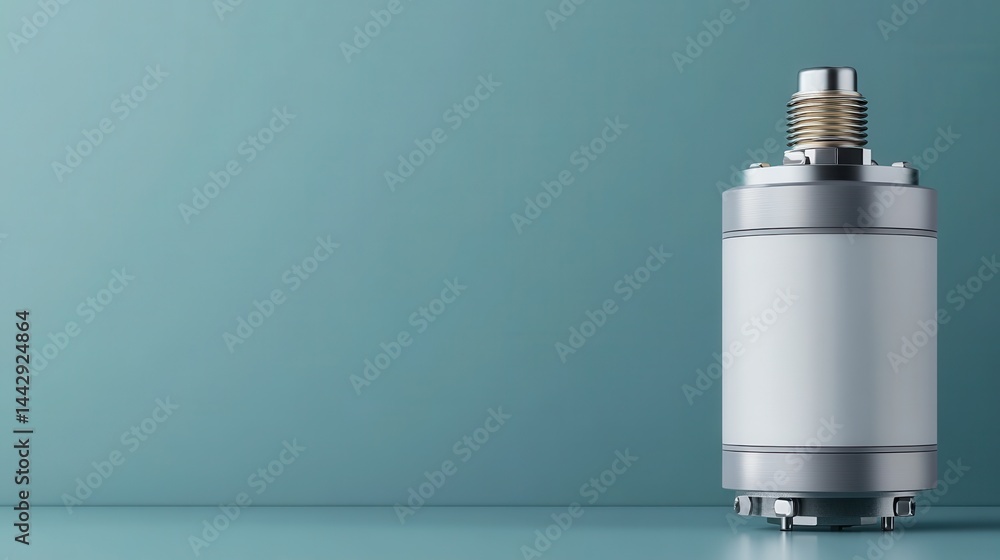 Poster metallic cylinder with threaded top on smooth solid color background
