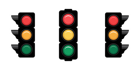 traffic light isolated on white, Traffic light icon set. Traffic signal signs. Street regulation system signals, road safety in the city, Traffic light interface icon in flat set isolated.