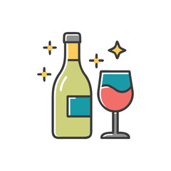 wine bottle and glass celebration drink on white background for web and graphic design