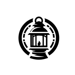 Minimalist Black and White Lantern Symbol in Circular Frame Graphic