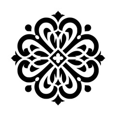 Black and White Symmetrical Ornamental Motif - Elegant Abstract Decorative Design Element