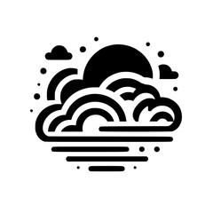 Abstract Weather Icon: Minimalist Black & White Graphic Symbol of Cloudy Sun with Rain/Wind