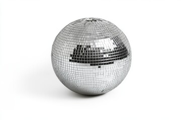 Fototapeta premium A disco ball made of small mirrors reflecting light on a plain white background in a studio setting