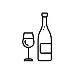 wine bottle and glass celebration drink on white background for web and graphic design