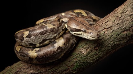 Fototapeta premium Boa Constrictor on Branch - Reptile Portrait