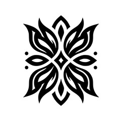 Stylized Black and White Symmetrical Floral Geometric Motif Vector Illustration