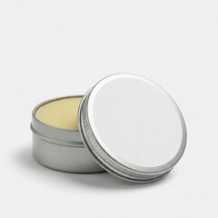 Beeswax Lotion Bar Round Tin Natural Texture Isolated on White Blank Label