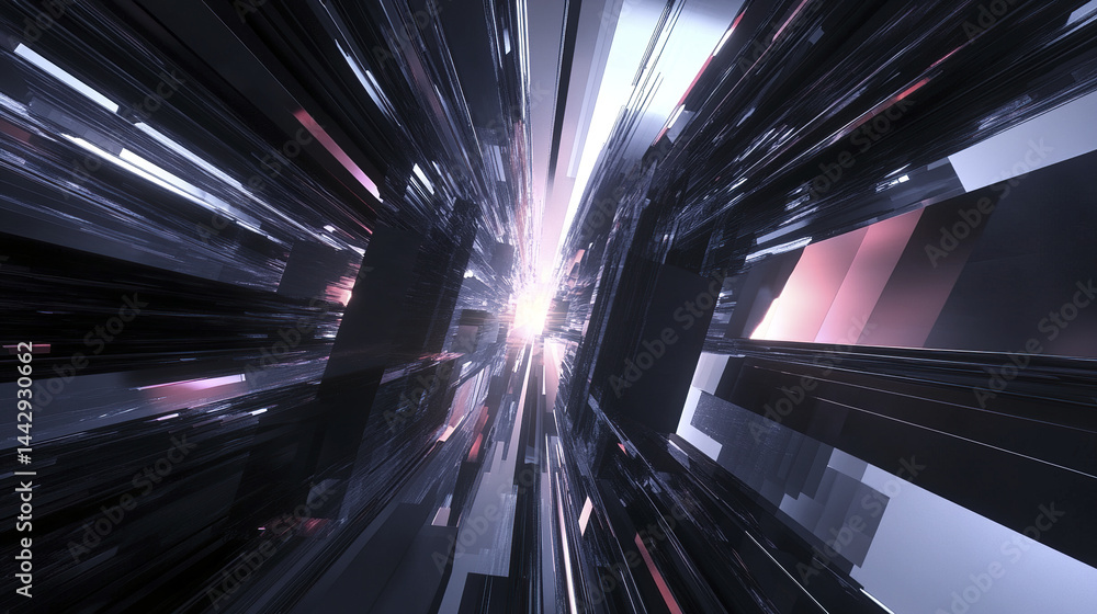 Poster futuristic abstract design with sharp lines and glowing elements creates sense of depth