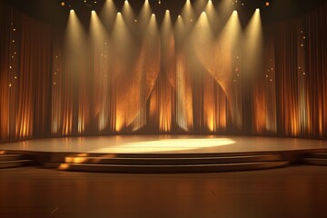 Empty pop music concert stage featuring dramatic surrealistic lighting design where colorful spotlights before evening performance allowing technical directors to finalize visual spectacle.