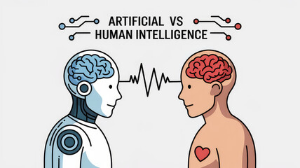 Artificial vs. Human Intelligence: Depicting the intricate interplay between artificial and human minds, this image provokes thought, stimulating discussions on the evolution of technology.