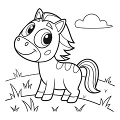 Cute Cartoon Pony Illustration with Bucket of Cider and Outdoor Scenery