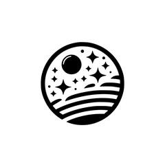 Fototapeta premium Stylized Cosmic Landscape Circle Graphic Minimalist Black and White Icon