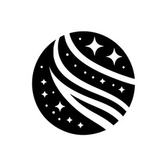 Simple Graphic Icon: Black and White Celestial Sphere with Stars and Bands