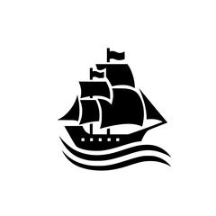 Minimalist Black Sailing Ship Silhouette Icon - Classic Nautical Maritime Design Element