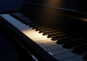 Naklejka premium Piano keyboard illuminated by light.
