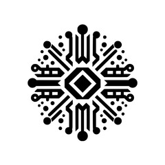 Abstract Digital Circuit Board Symbol with Geometric Mandala Pattern