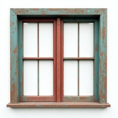 Fototapeta premium Timeworn wooden window, charming patina, clean white background, country, design