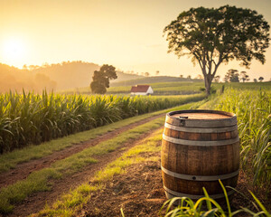 Obraz premium A peaceful countryside wheat field bathed in golden hour sunlight, with tall golden stalks swaying gently under a warm sky. The soft glow enhances the natural beauty, creating a serene and timeless ru