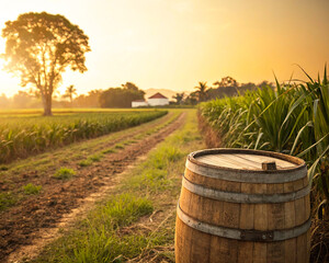 Obraz premium A peaceful countryside wheat field bathed in golden hour sunlight, with tall golden stalks swaying gently under a warm sky. The soft glow enhances the natural beauty, creating a serene and timeless ru