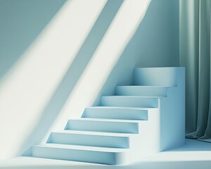 Obraz premium Light-filled, minimalist interior steps in pastel blue.