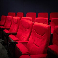 Obraz premium Row of red seats in theather or cinema, dark room background.