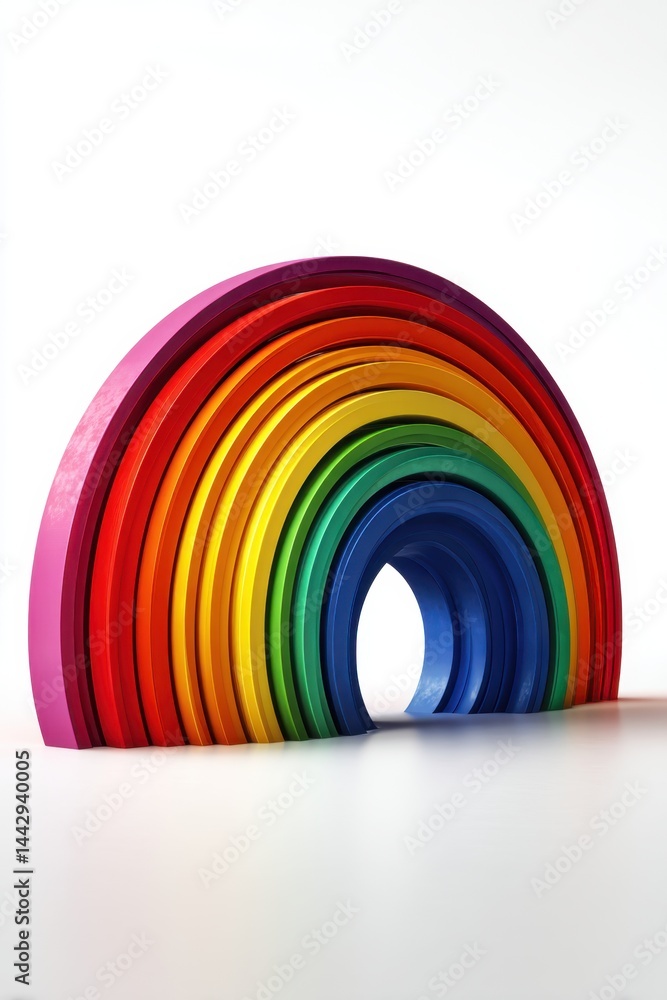 Poster vibrant rainbow arch on white backdrop creates a colorful and cheerful visual with a smooth surface 