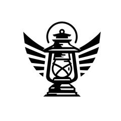 Obraz premium Vintage Flying Lantern Emblem Black and White Illustration