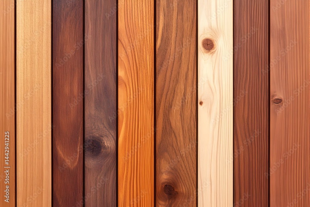 Poster vertical array of various stained wood planks showcasing diverse tones and grain patterns