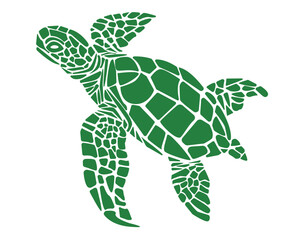 Vector illustration of a cute cartoon turtle. Smiling green turtle character with a brown shell, isolated on white background. Perfect for children's books, educational materials, greeting cards