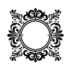Elegant Vintage Ornate Circle Frame Design Black White