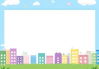 Colorful cartoon city landscape border