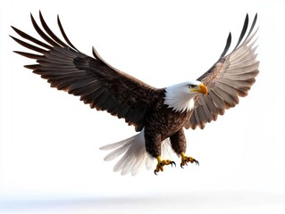 Obraz premium Majestic eagle in flight against white background. Powerful bird with outstretched wings