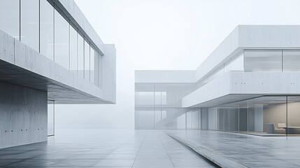 Obraz premium Modern minimalist architecture with sleek lines and foggy atmosphere