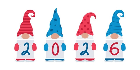 cute christmas dwarf with 2026 sign vector illustration