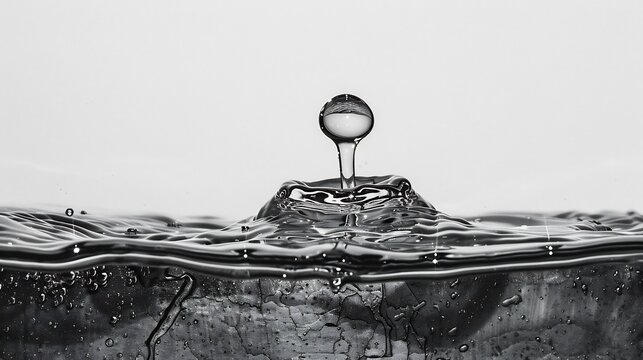 Minimalist abstract of water surface tension holding a droplet almost overflowing from an edge Clean