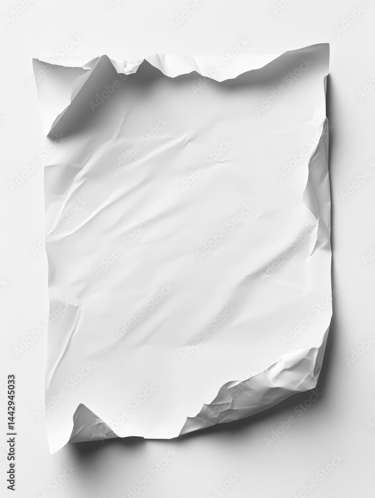 Poster abstract white paper sheet mockup with crumpled texture on a bright white background studio shot min