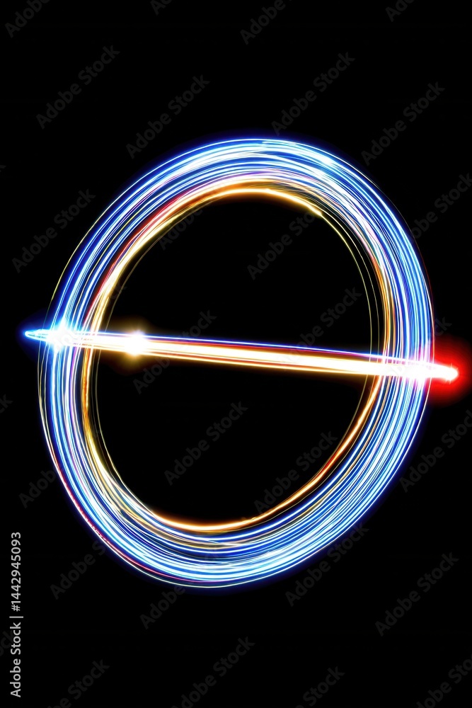 Poster captivating light painting art with a glowing circle and horizontal line on a black background creat